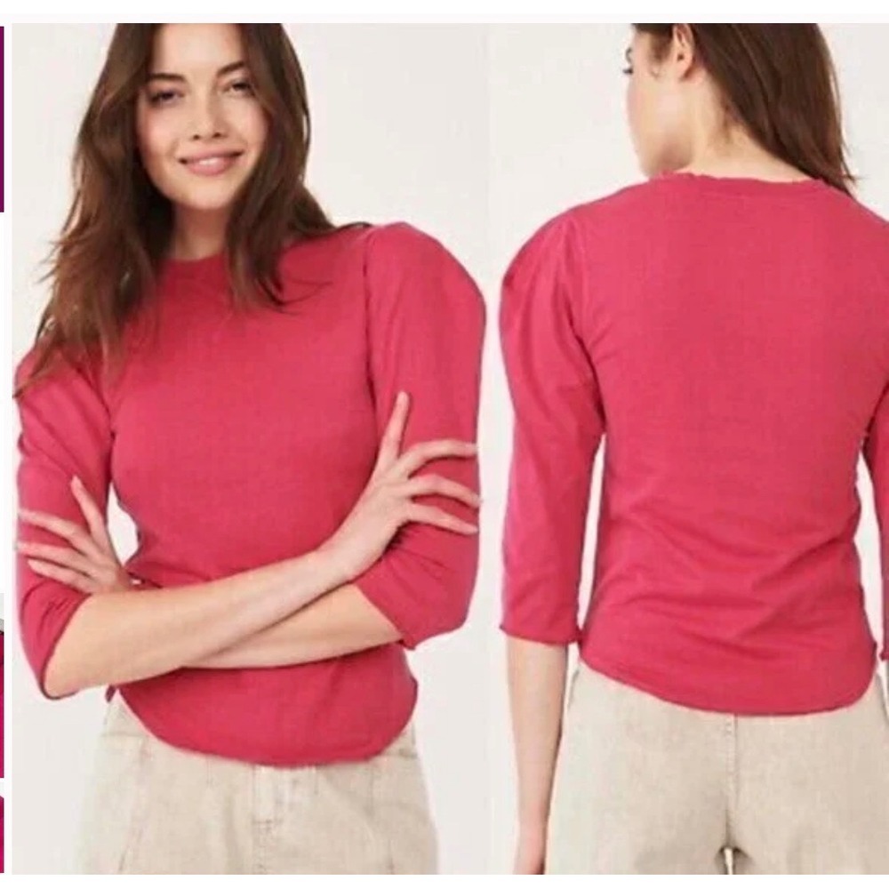 FREE PEOPLE Clover Puff Shoulder‎ Top In Rose Hypnotic Womens Med Boho Staple